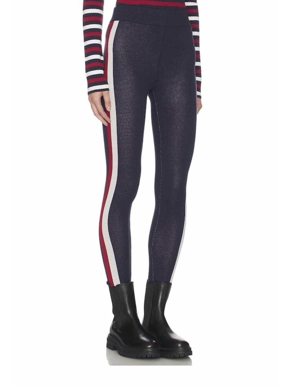 Cozy Leggings in Navy Blue Race Stripe Knit Medium Show Me Your Mumu $128